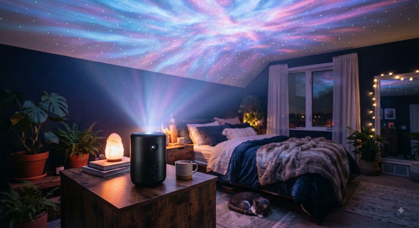 Lampu Tidur Proyektor Aurora & Speaker Bluetooth (Ambient Galaxy Light)