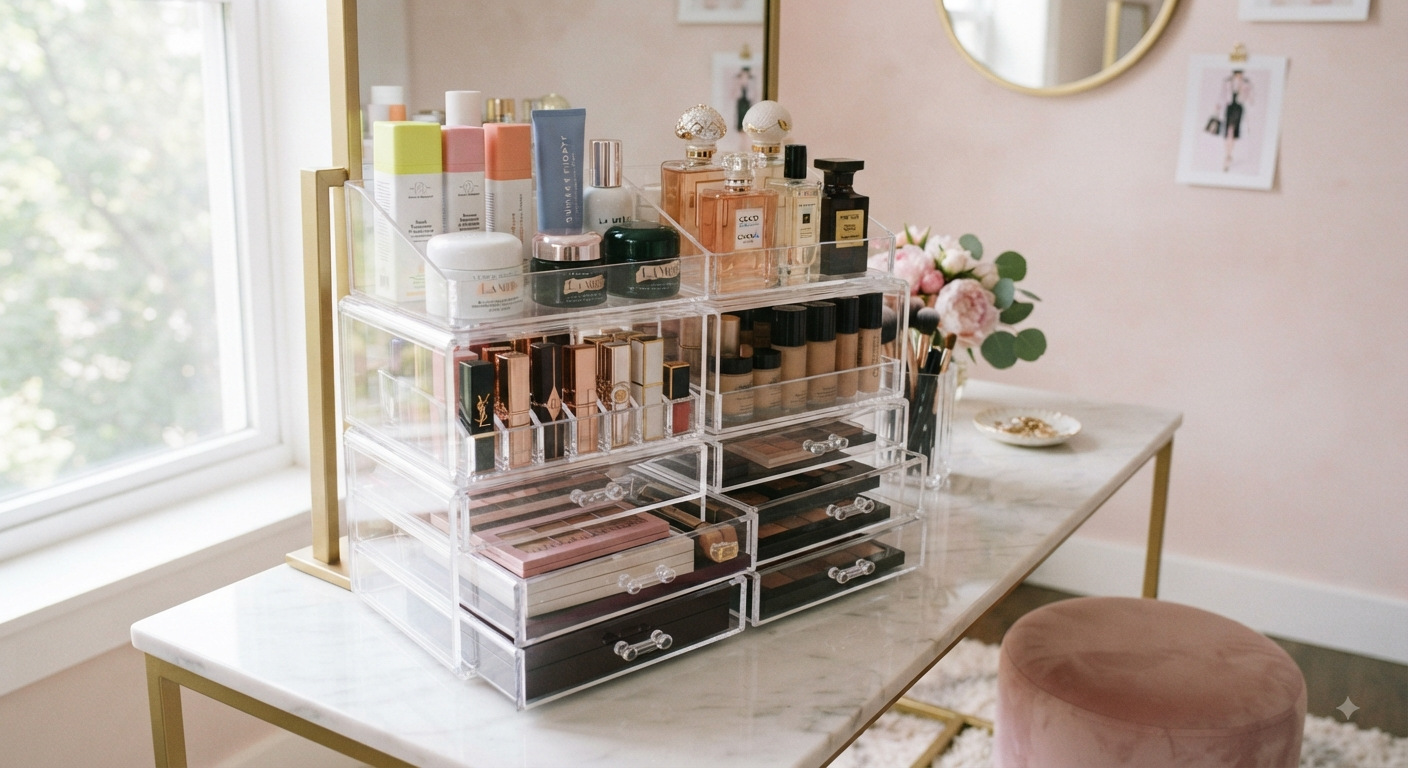 Rak Organizer Kosmetik & Skincare Akrilik Estetis (Multifunctional Makeup Organizer)